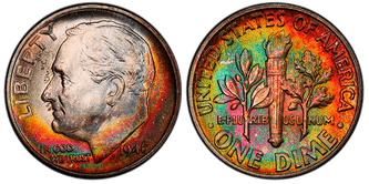 Obverse and reverse of the 1946 Type-1 Silver Roosevelt Dime Regular Strike