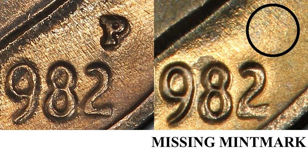 Obverse and reverse of the 1982-P No Mint Mark Roosevelt Dime