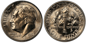 Obverse and reverse of the 1996-W Roosevelt Dime